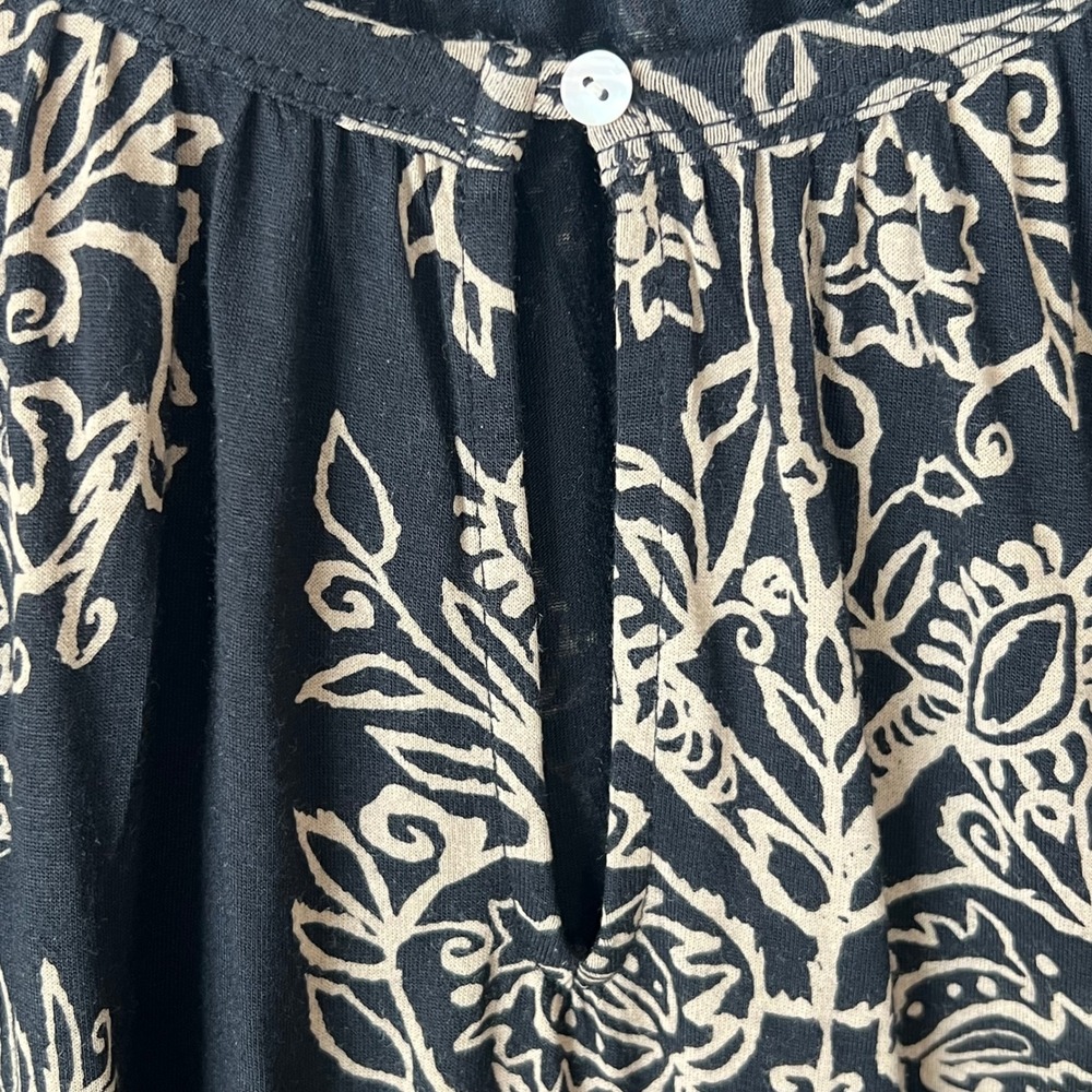 Lucky Brand 2X Blouse Black Tan Floral Damask Boho Peasant Soft Comfy Viscose - Picture 6 of 13